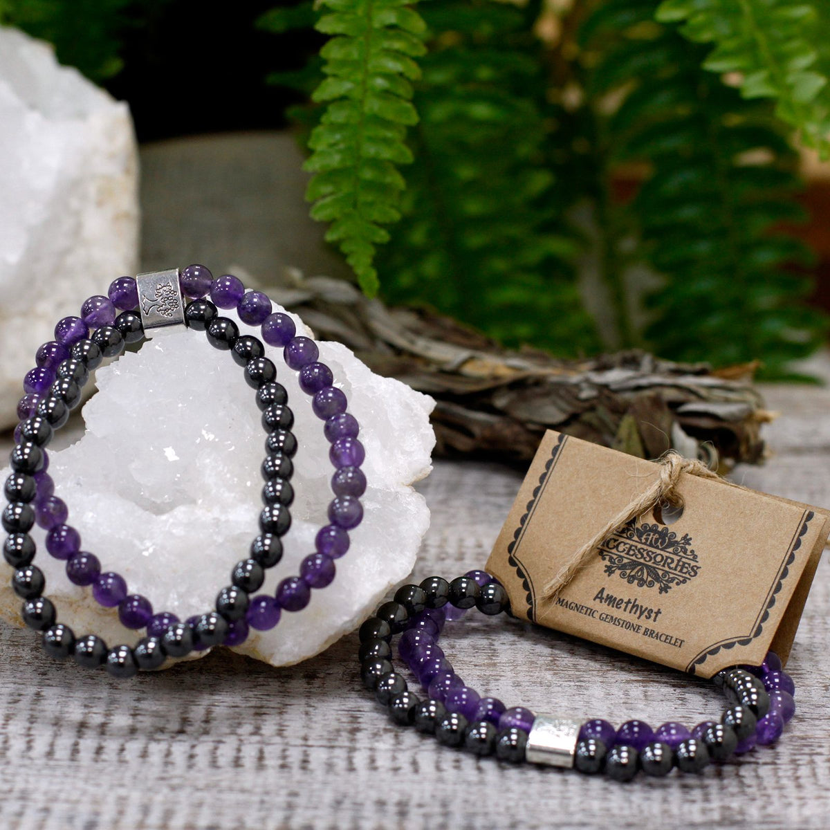 Pulsera de amatista con cuentas magnéticas