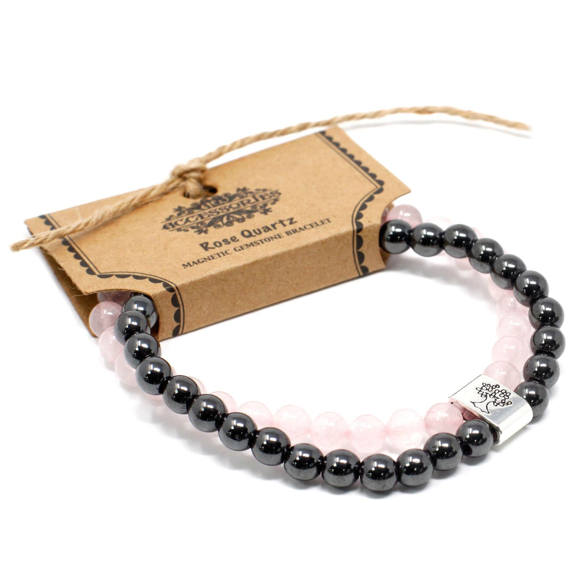 Pulsera de cuarzo rosa con cuentas magnéticas