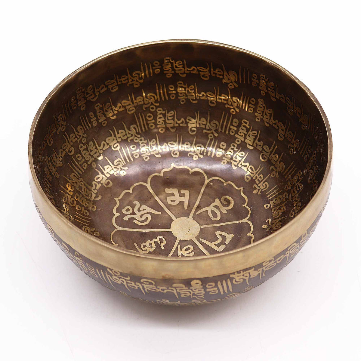 Cuenco tibetano grabado · Mantra, 16 cm