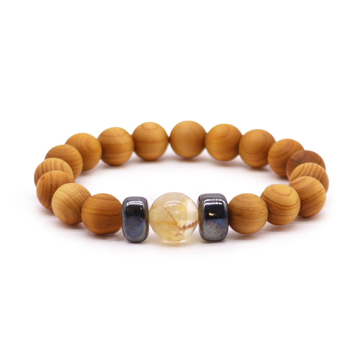 Pulsera de madera de cedro · Chakra del plexo solar · Citrino
