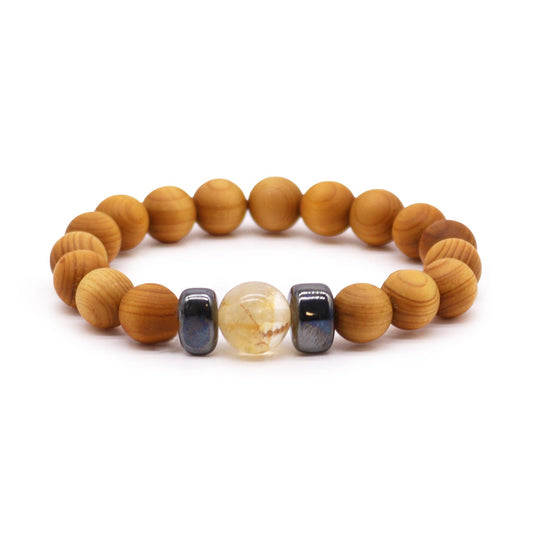 Pulsera de madera de cedro · Chakra del plexo solar · Citrino