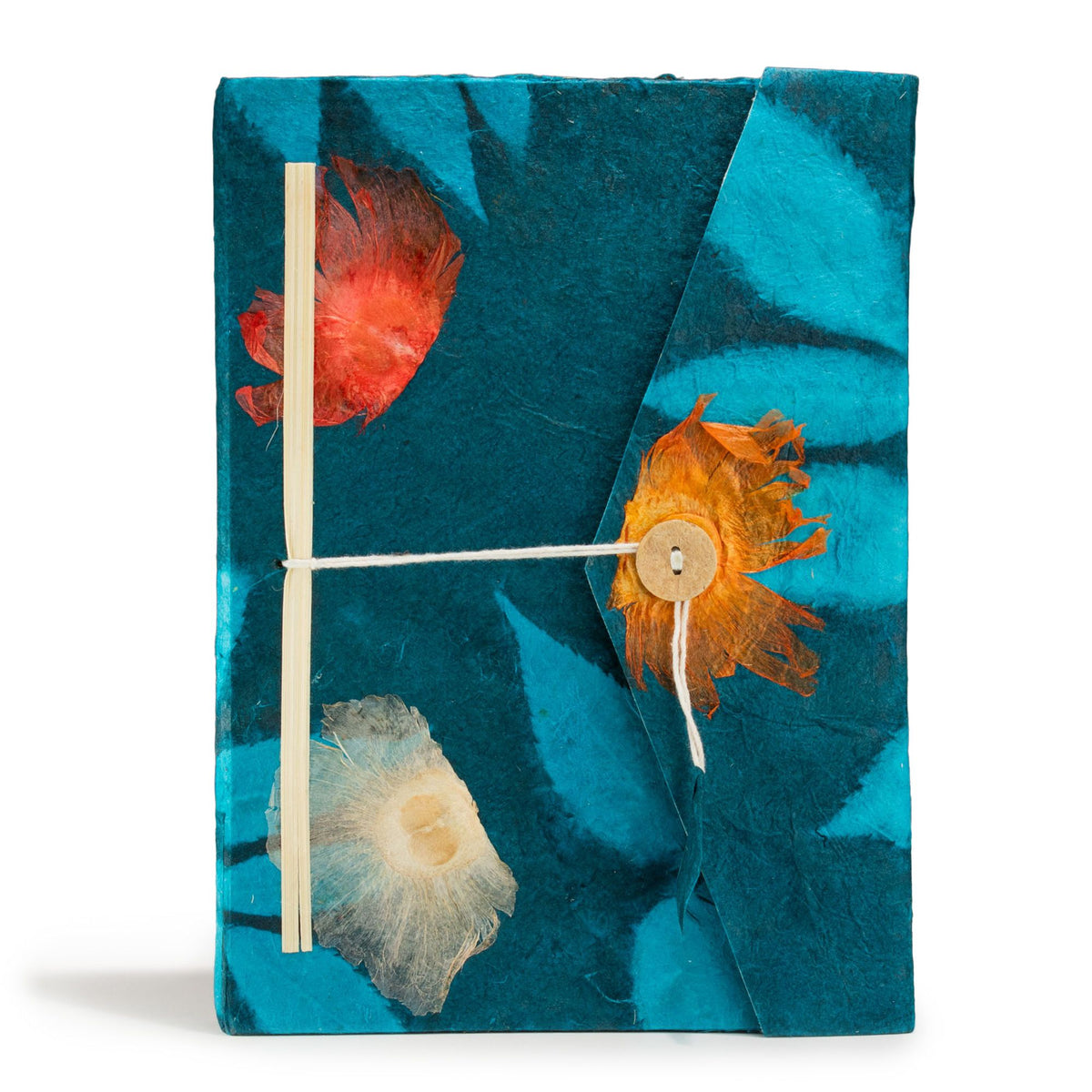 Cuaderno de papel lokta · Flores azul medianoche · 21 × 15 cm
