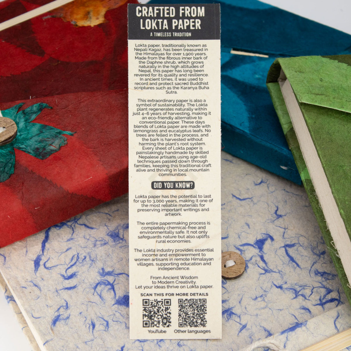 Cuaderno de papel lokta · Mini azulejos natural · 15 × 12 cm