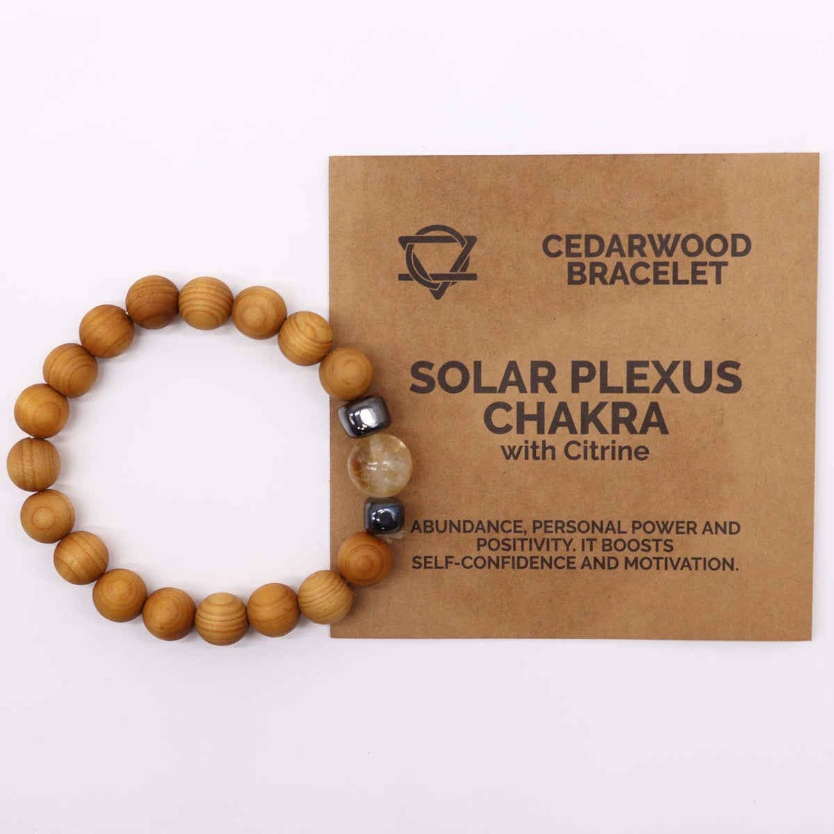 Pulsera de madera de cedro · Chakra del plexo solar · Citrino