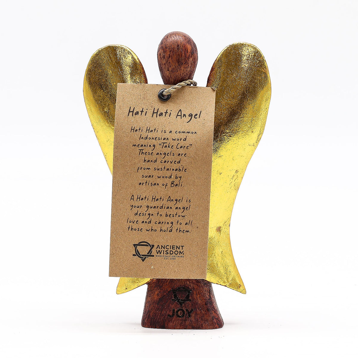 Ángel de madera de suar · Felicidad · 15 cm