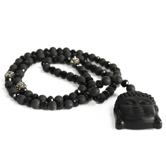 Collar de piedra negra con buda