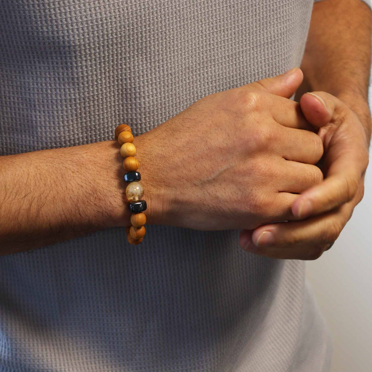 Pulsera de madera de cedro · Chakra del plexo solar · Citrino