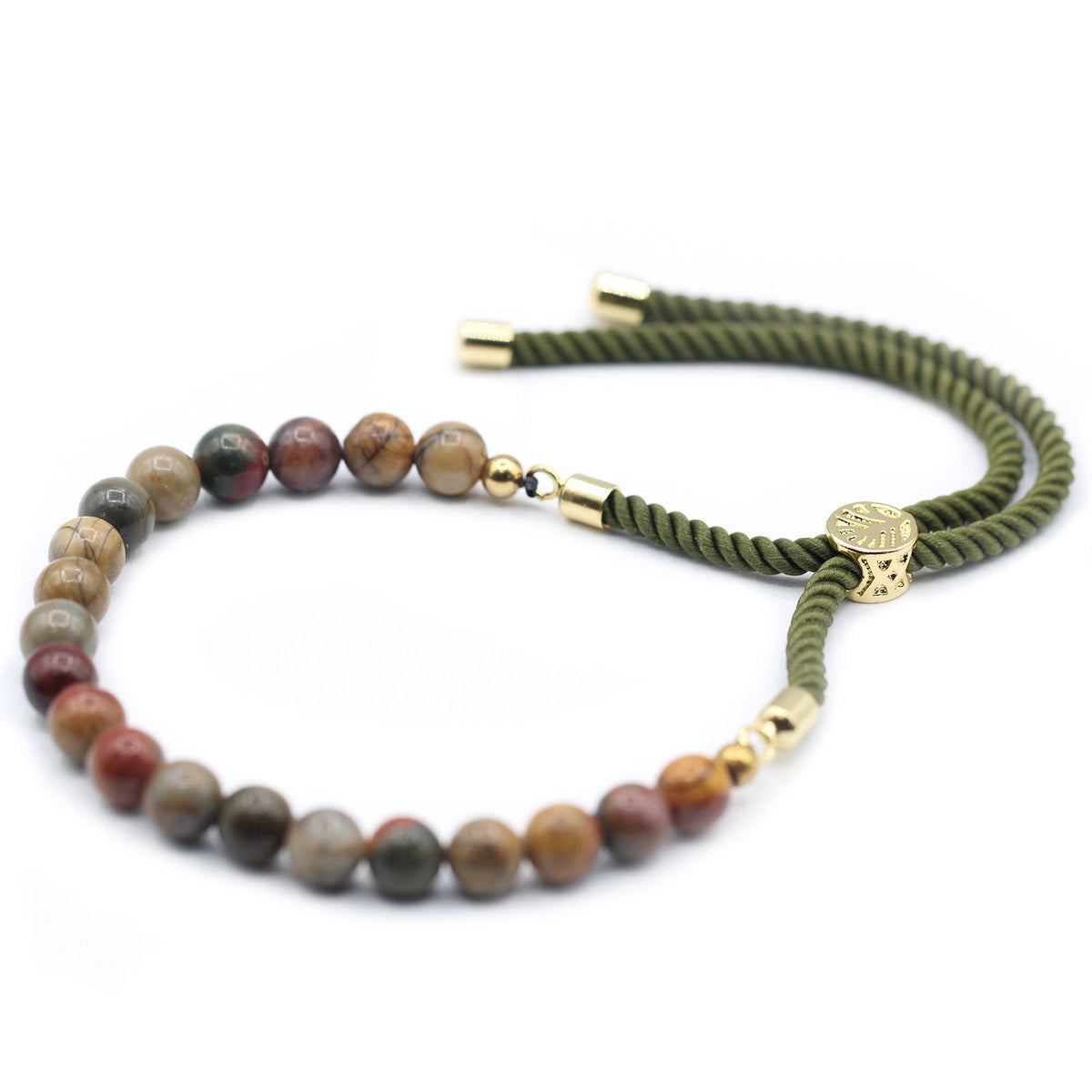 Pulsera de hilo verde con Jásper multicolor