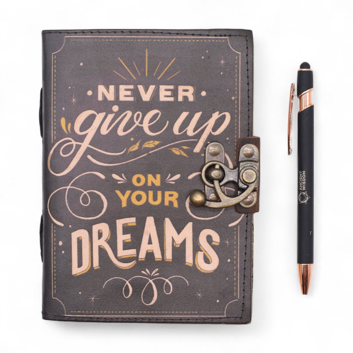 Cuaderno de cuero estampado · Persigue tus sueños