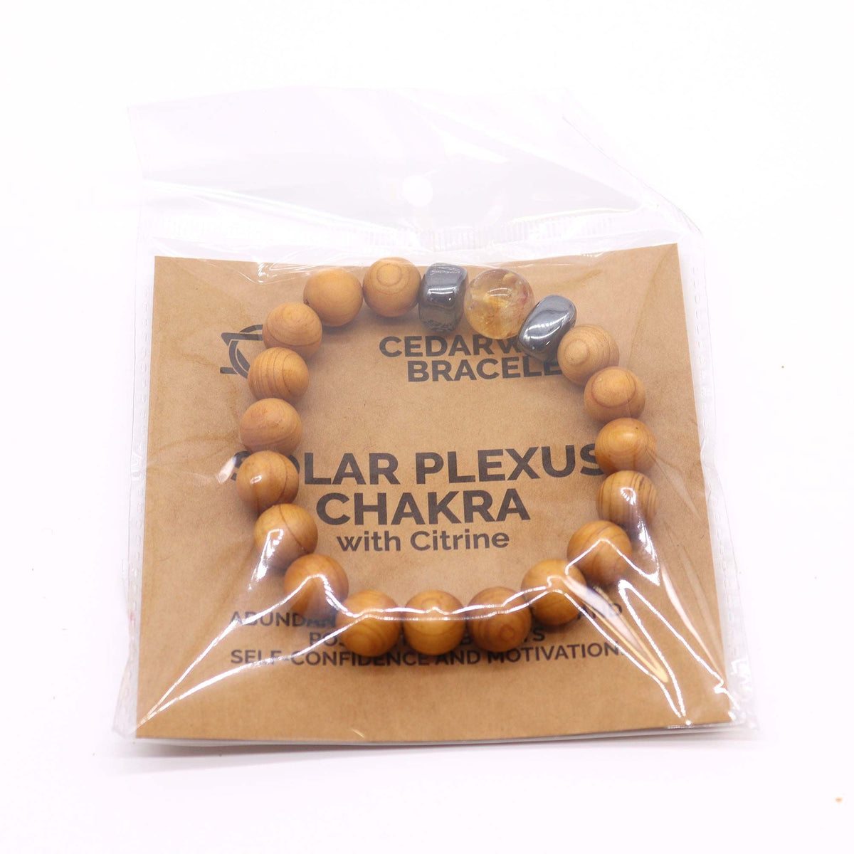 Pulsera de madera de cedro · Chakra del plexo solar · Citrino