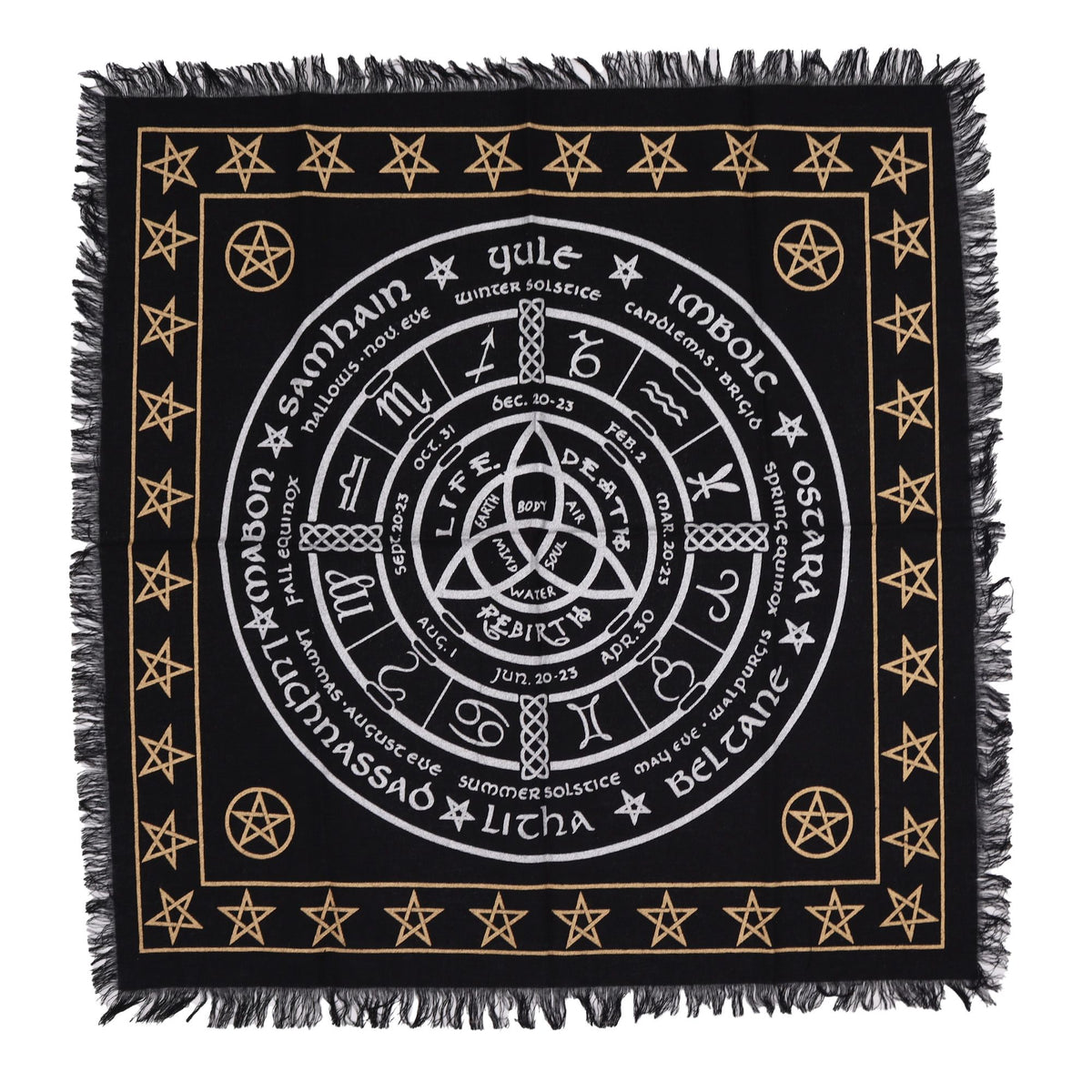 Mantel de altar con flecos · Vida, muerte y renacimiento