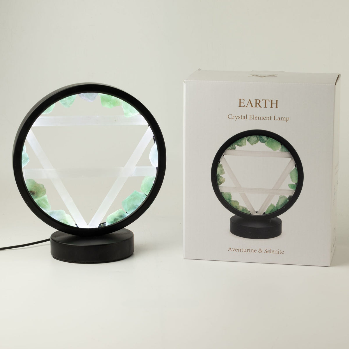 Lámpara con halo de gemas Tierra – Aventurina y selenita