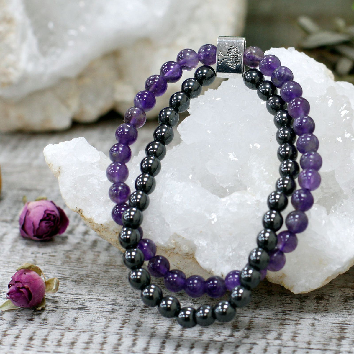 Pulsera de amatista con cuentas magnéticas