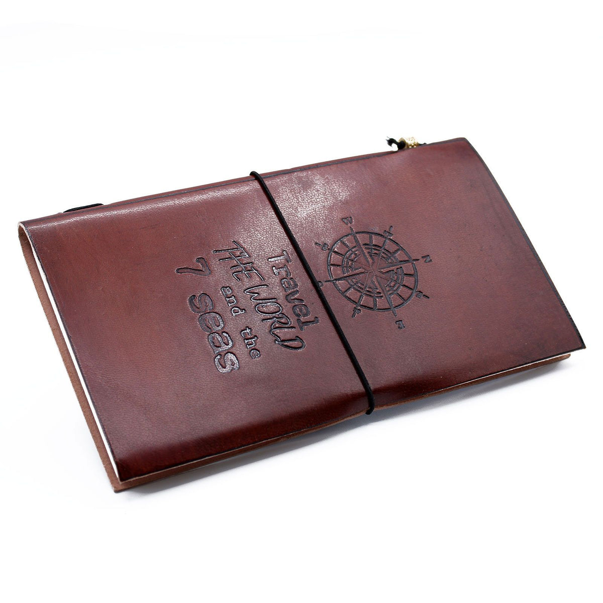 Diario de cuero hecho a mano · Travel the World · Marrón