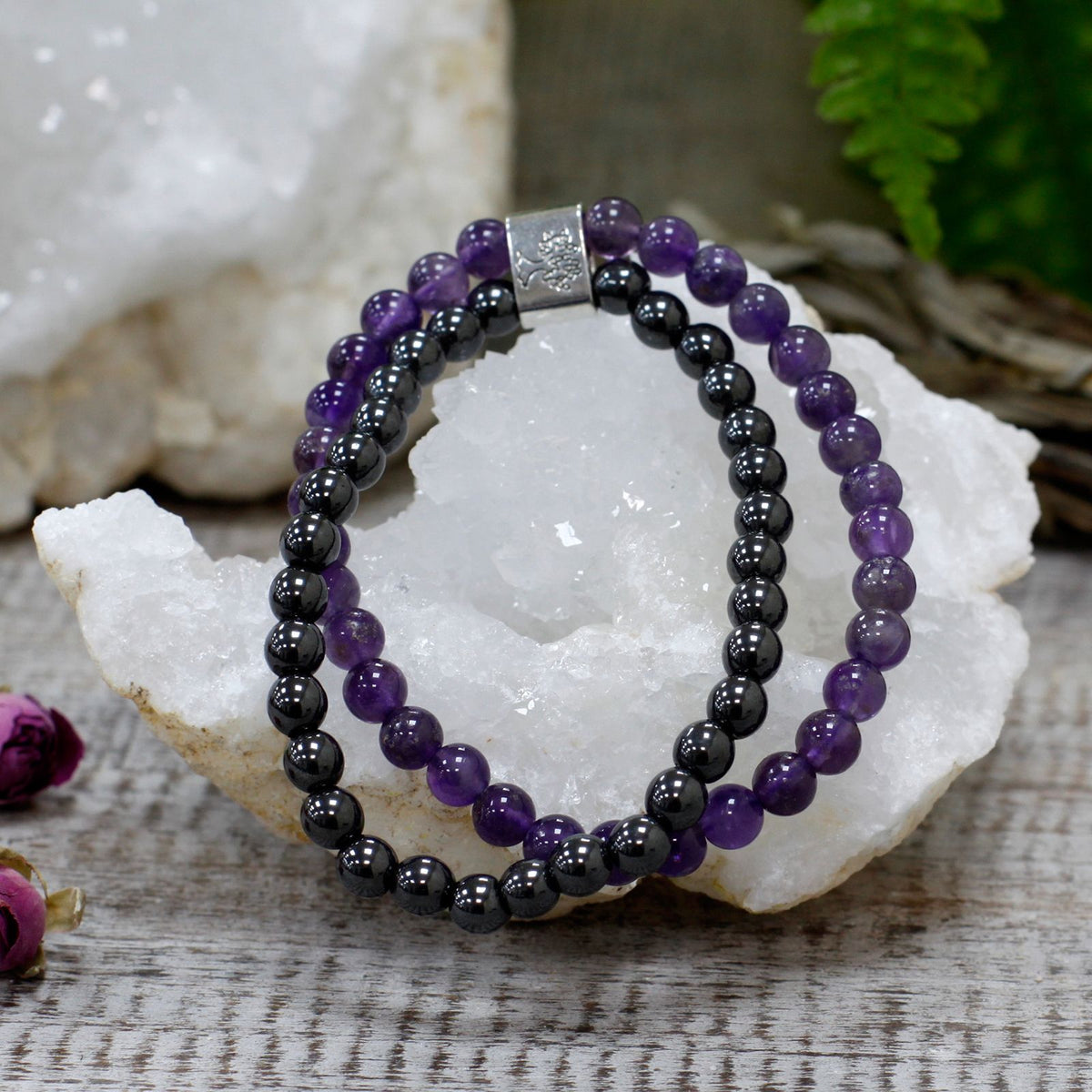 Pulsera de amatista con cuentas magnéticas