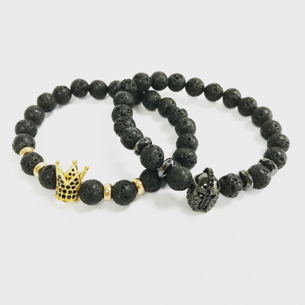 Pulsera de ágata negra con corona de cristal
