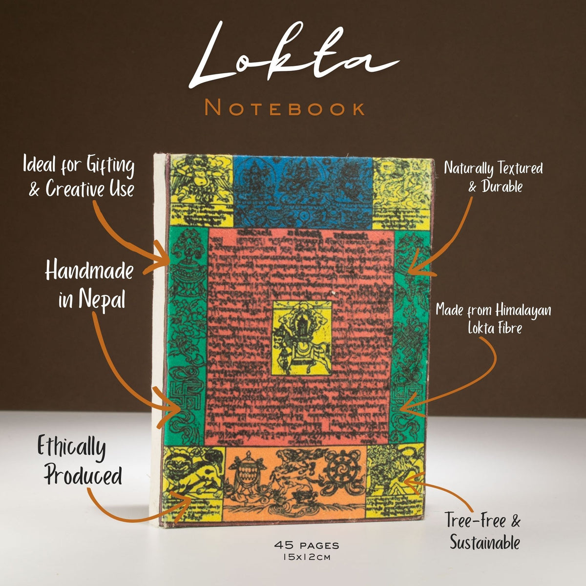 Cuaderno de papel lokta · Banderas de oración · 15 × 12 cm