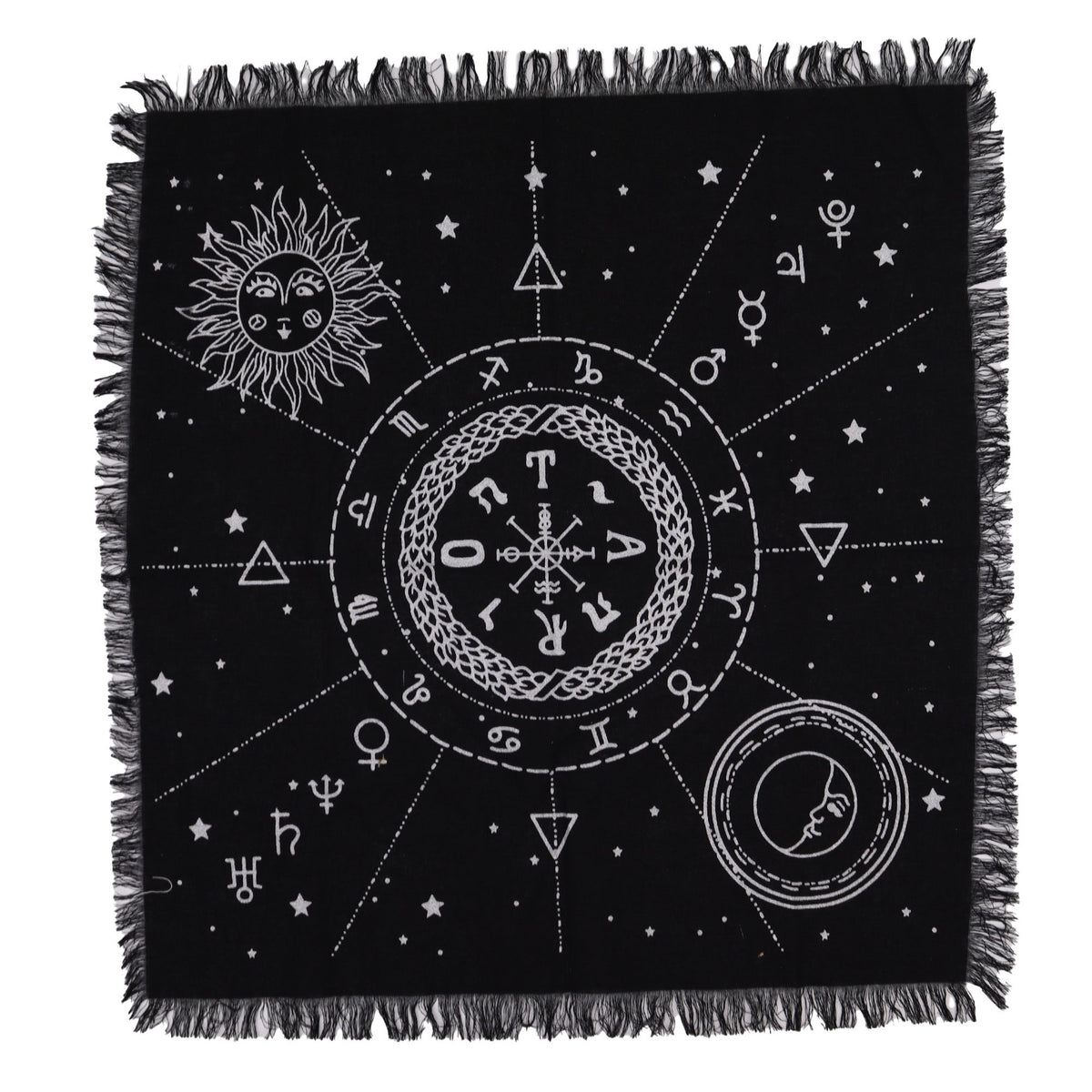 Mantel de altar con flecos · Carta lunar y solar