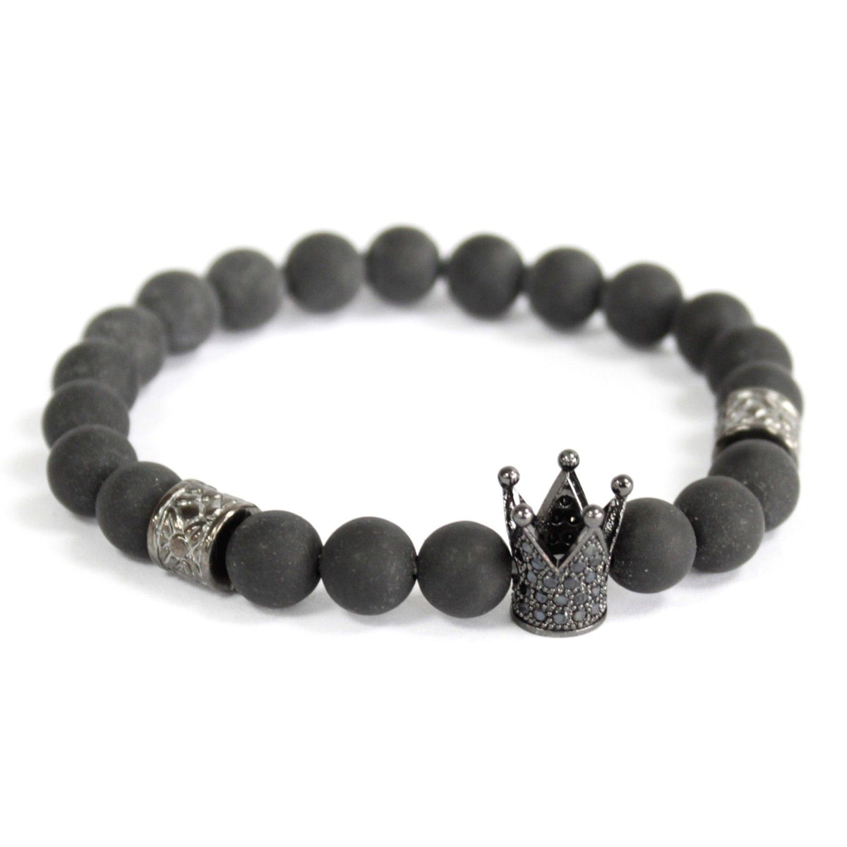 Pulsera de ágata negra con corona de cristal