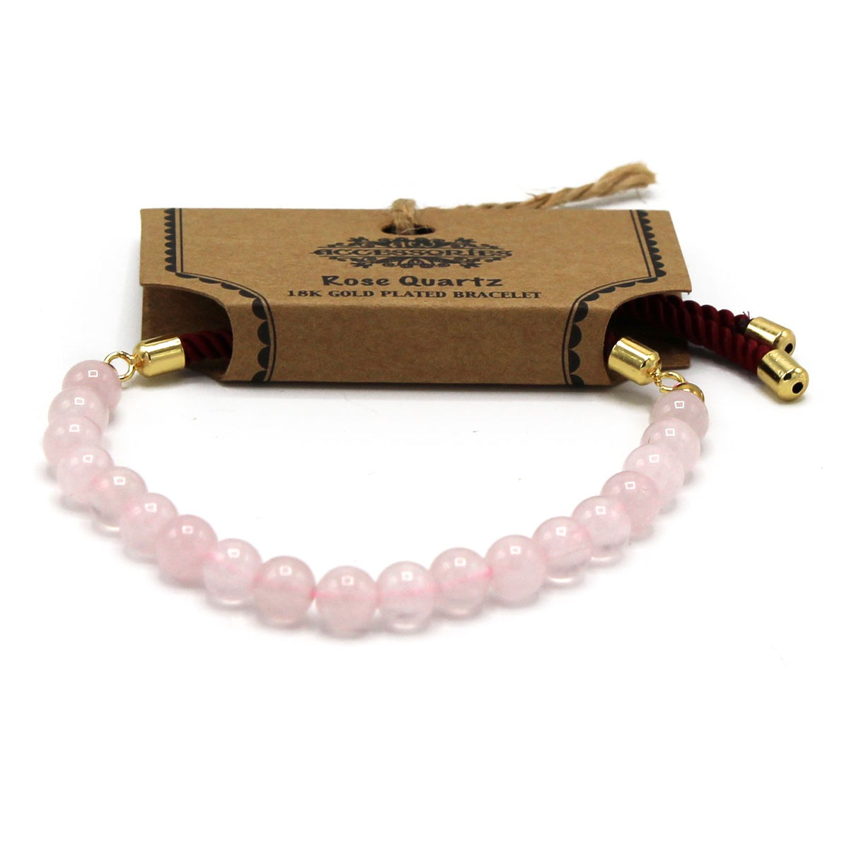 Pulsera de hilo burdeo con Cuarzo Rosa
