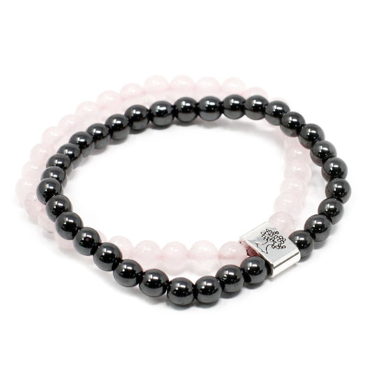 Pulsera de cuarzo rosa con cuentas magnéticas