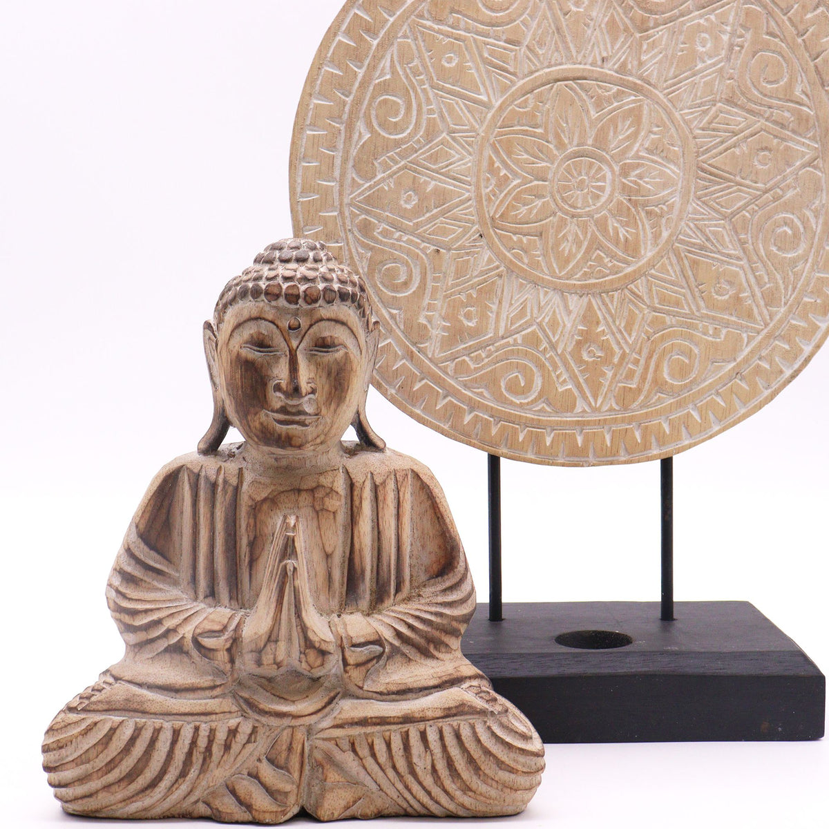 Buda decorativo de madera · Mandala clásico natural
