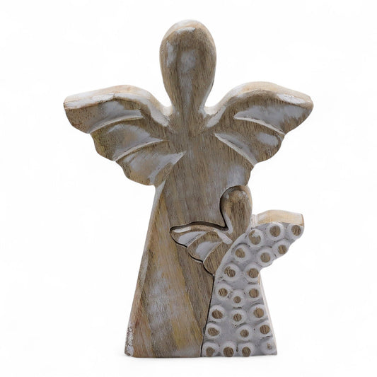 Ángel de madera de mango en Ángel - lavado blanco