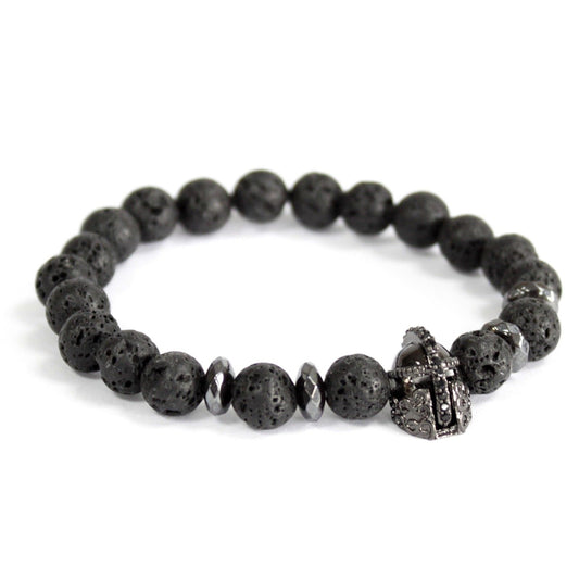 Pulsera de piedra de lava con casco de caballero