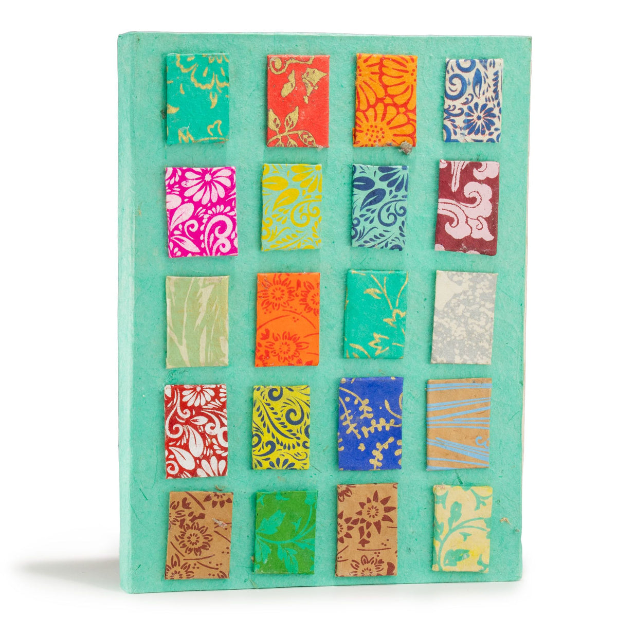 Cuaderno de papel lokta · Mini azulejos turquesa · 21 × 15 cm