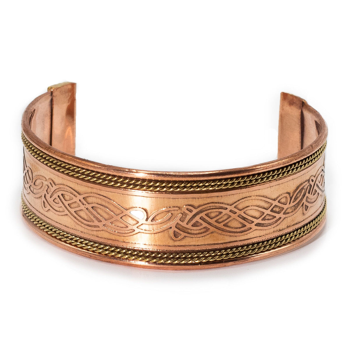 Pulsera de cobre ancha con decoración de latón