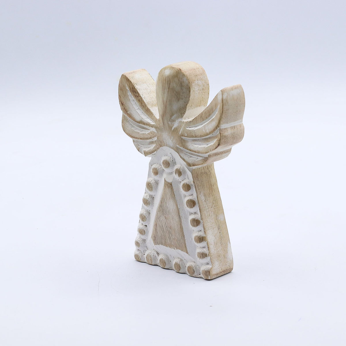Ángel de madera de mango con acabado blanqueado
