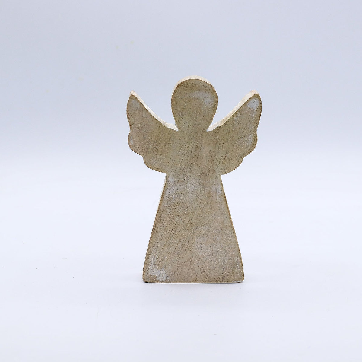 Ángel de madera de mango con acabado blanqueado