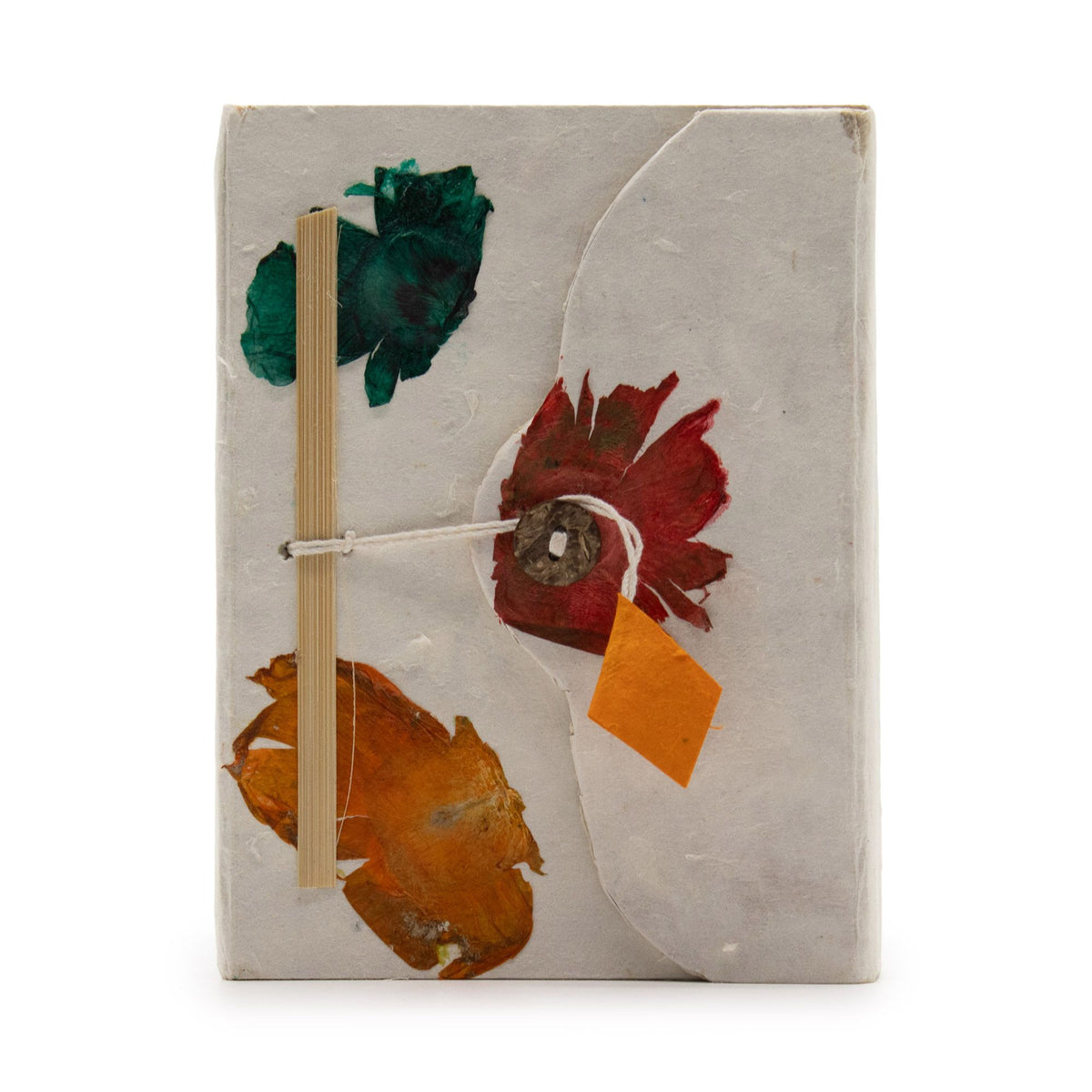 Cuaderno de papel lokta con cierre de botón · Flores del Himalaya · 15 × 12 cm