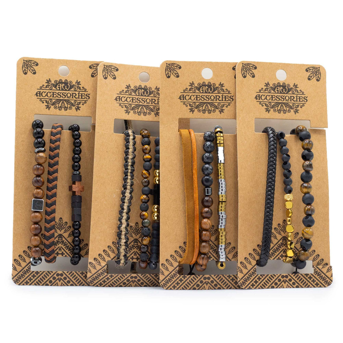 Set de pulseras para hombre · Negro y tostado