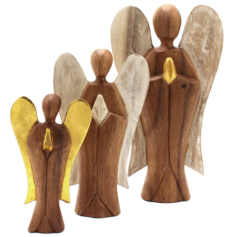 Ángel de madera de suar · Amistad · 15 cm