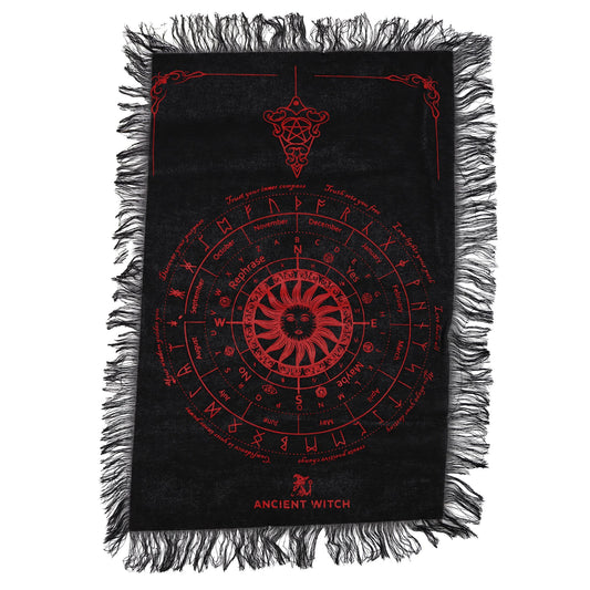 Tela para péndulo de bruja antigua · Rostro del sol, negro y rojo