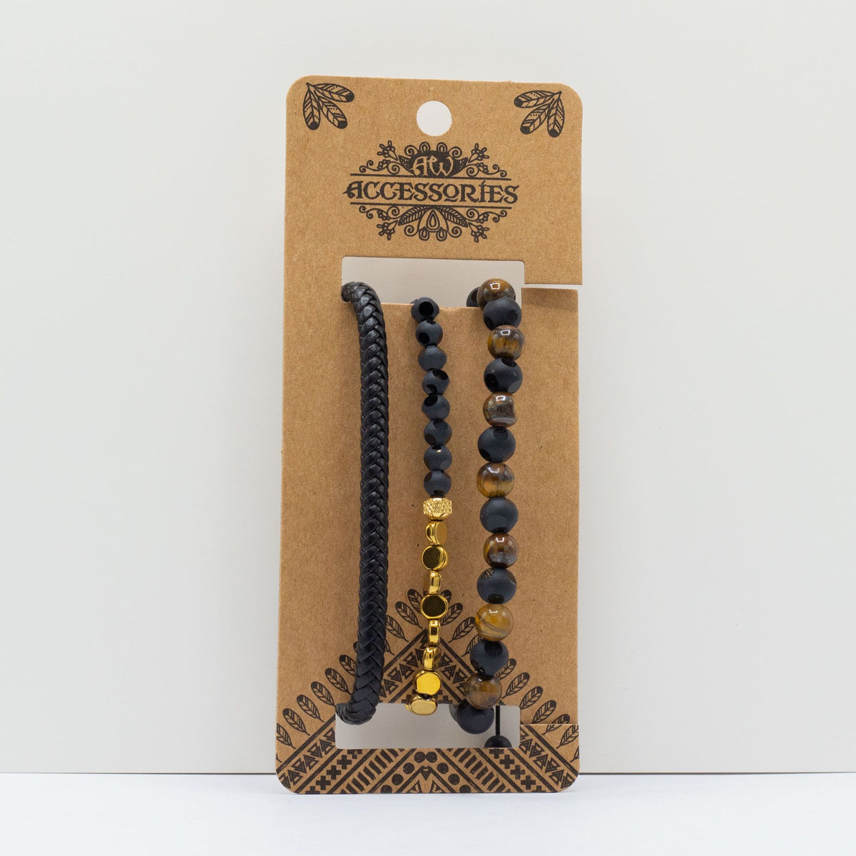 Set de pulseras para hombre · Negro y tostado