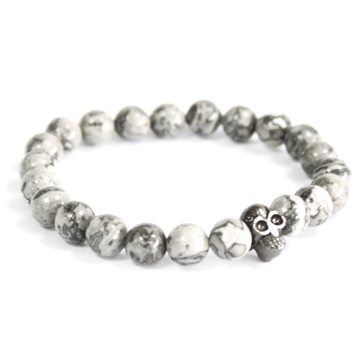 Pulsera de ágata gris con calavera