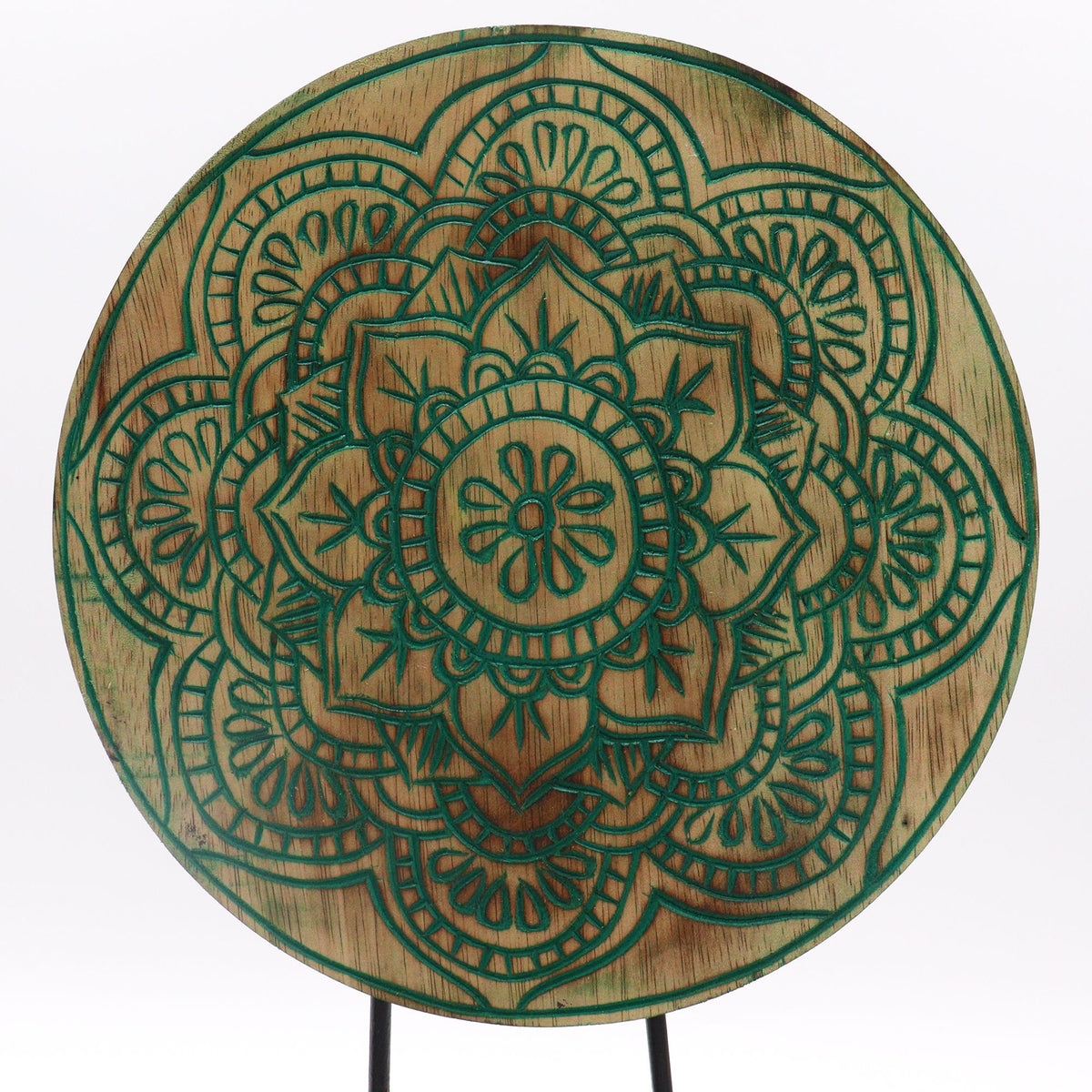 Buda decorativo de madera · Nudo infinito verde