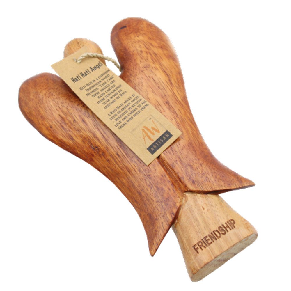 Ángel de madera de suar · Amistad · 15 cm