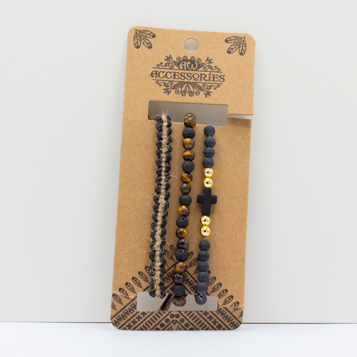 Set de pulseras para hombre · Negro y tostado
