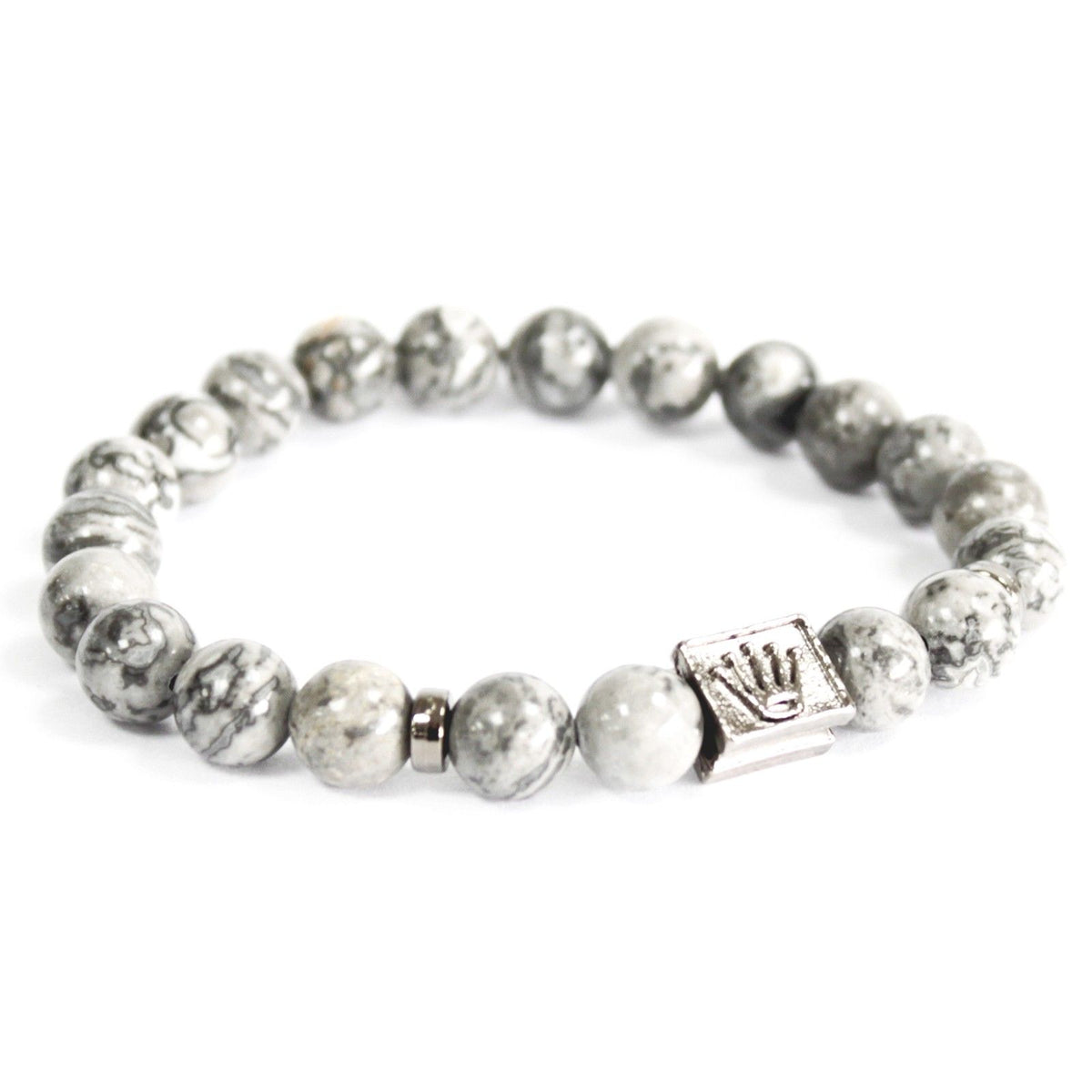 Pulsera de ágata gris con corona