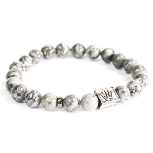 Pulsera de ágata gris con corona
