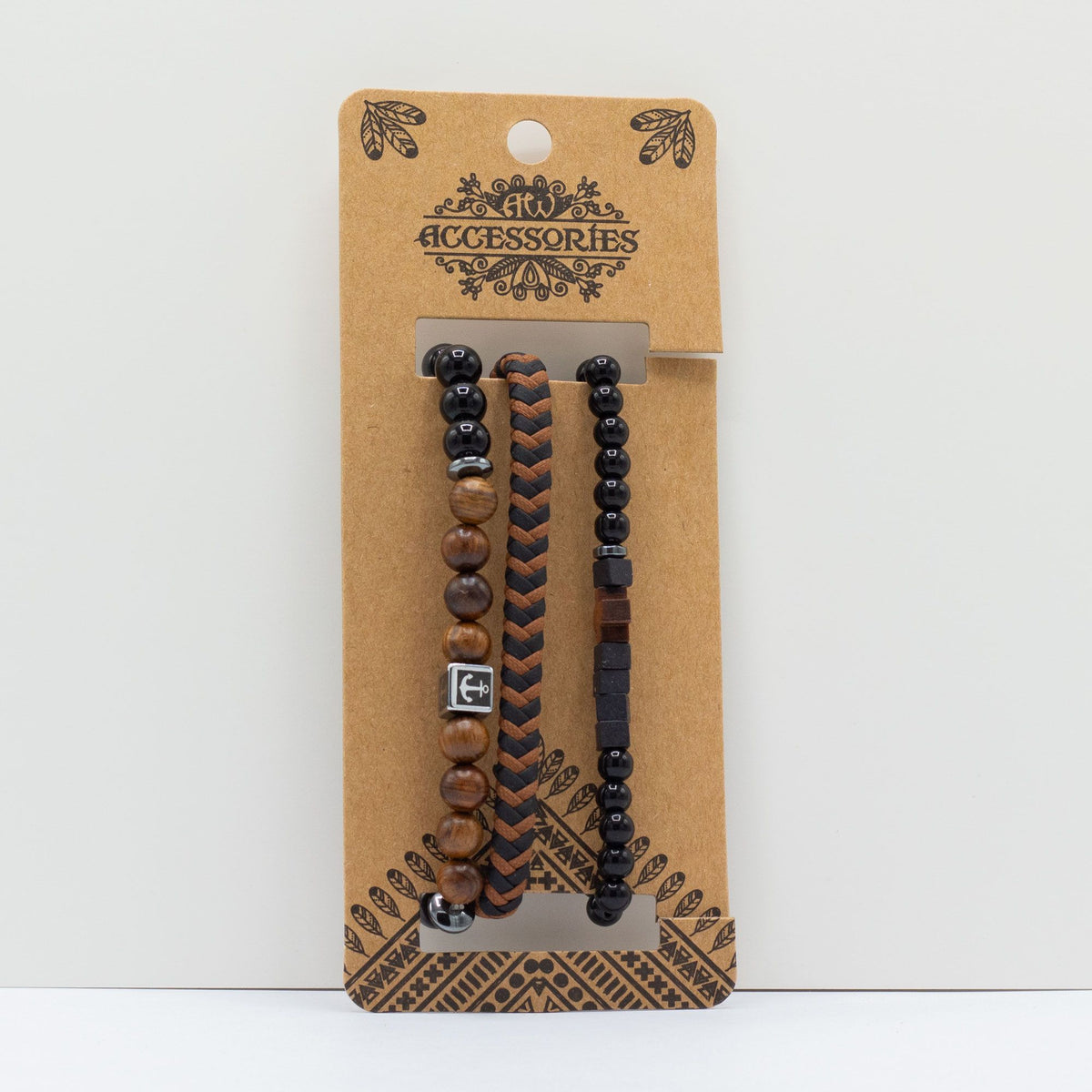 Set de pulseras para hombre · Negro y tostado
