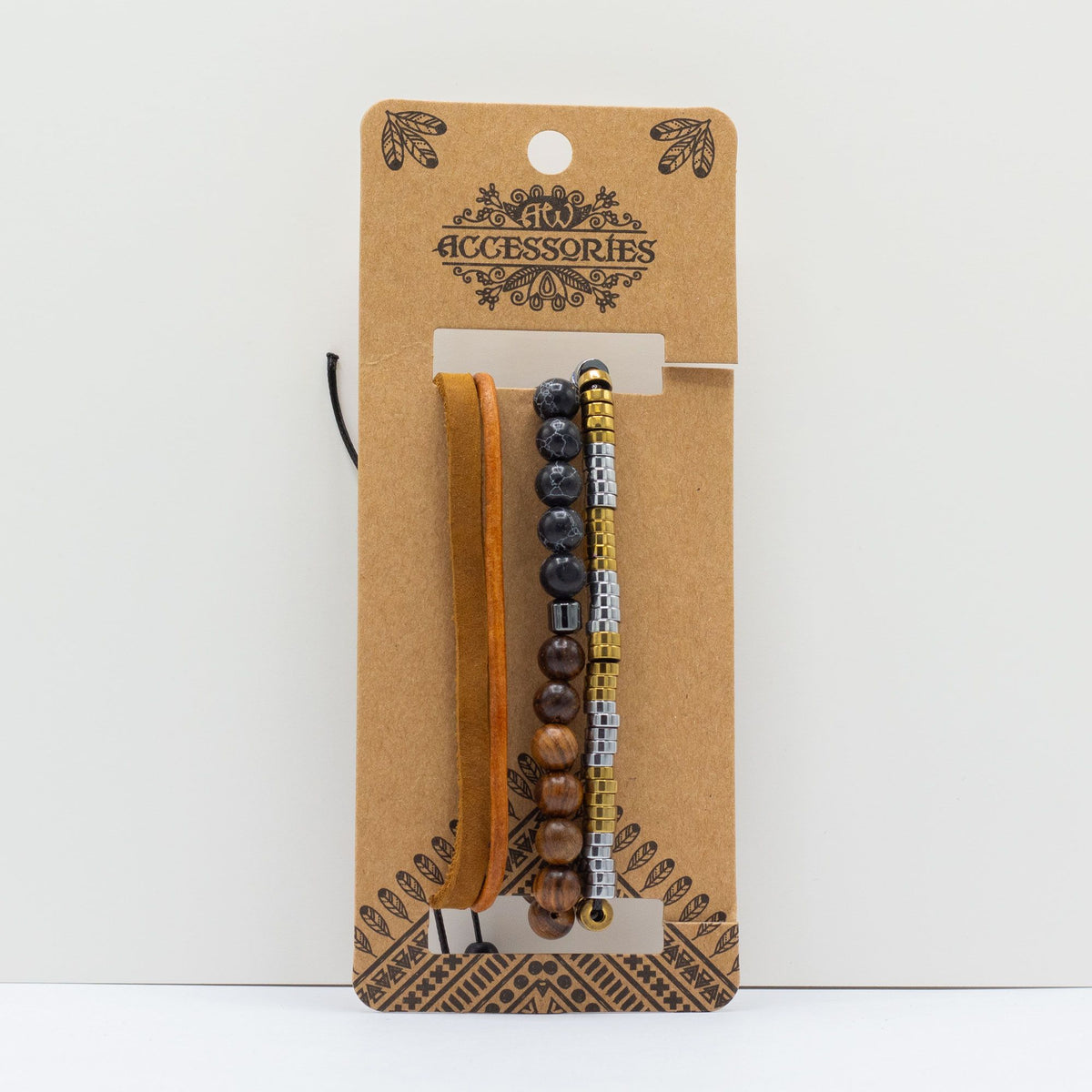 Set de pulseras para hombre · Negro y tostado