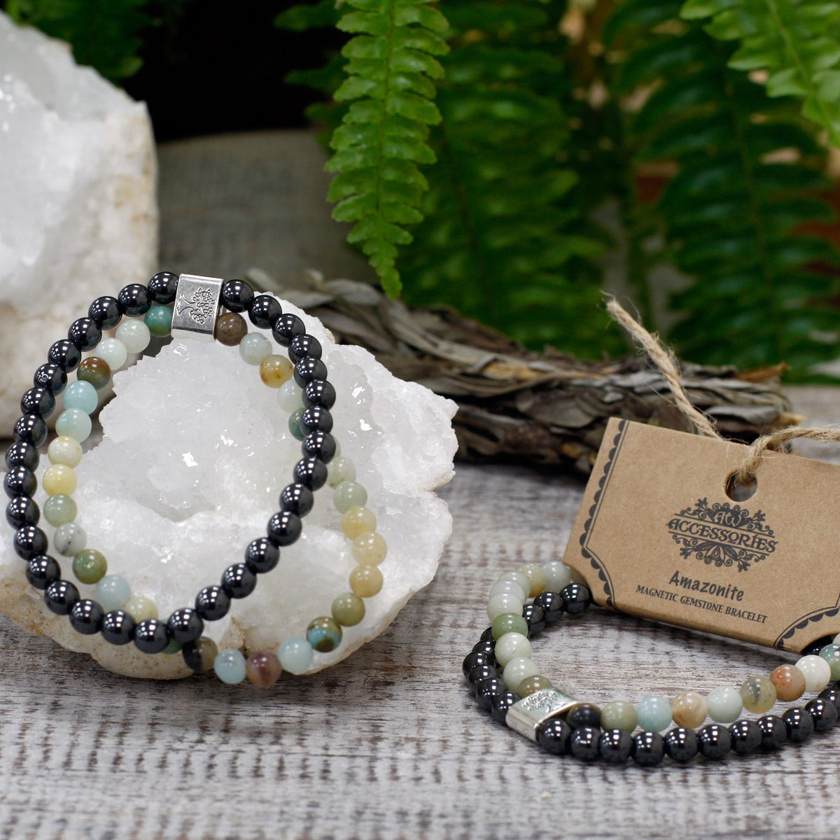 Pulsera de amazonita con cuentas magnéticas
