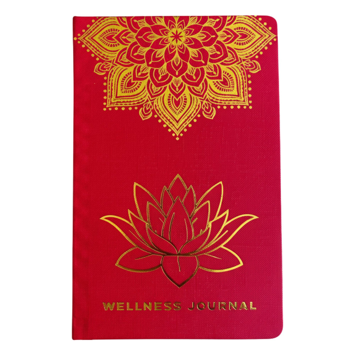 Diario de bienestar rojo · Mandala dorado y loto · 120 páginas