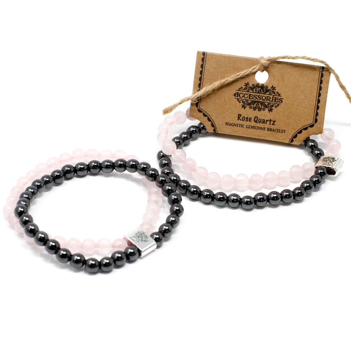 Pulsera de cuarzo rosa con cuentas magnéticas