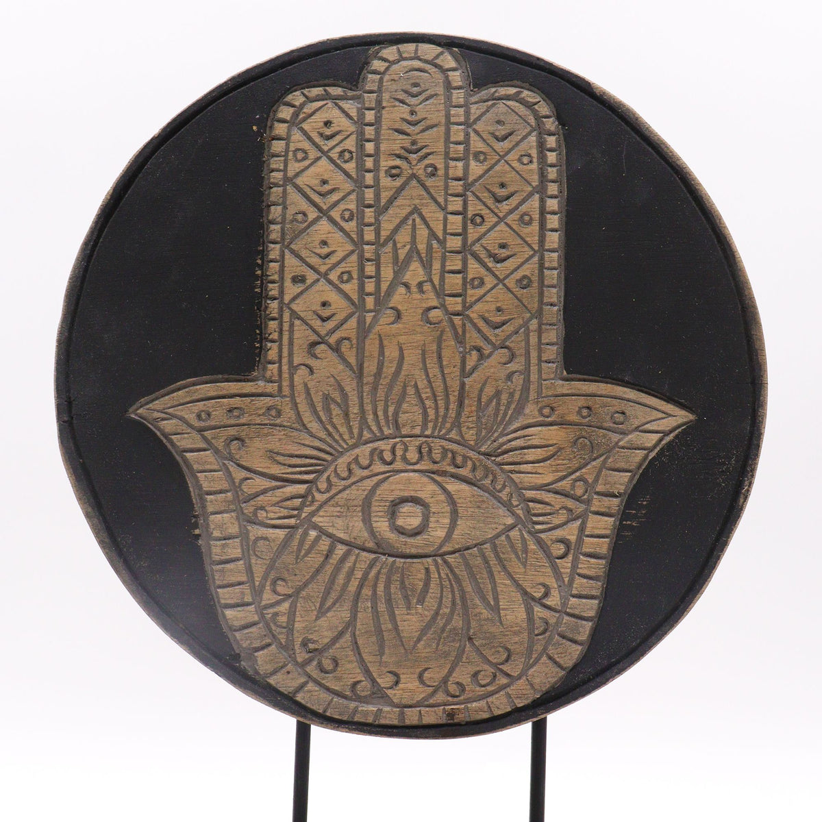 Buda decorativo de madera · Hamsa gris