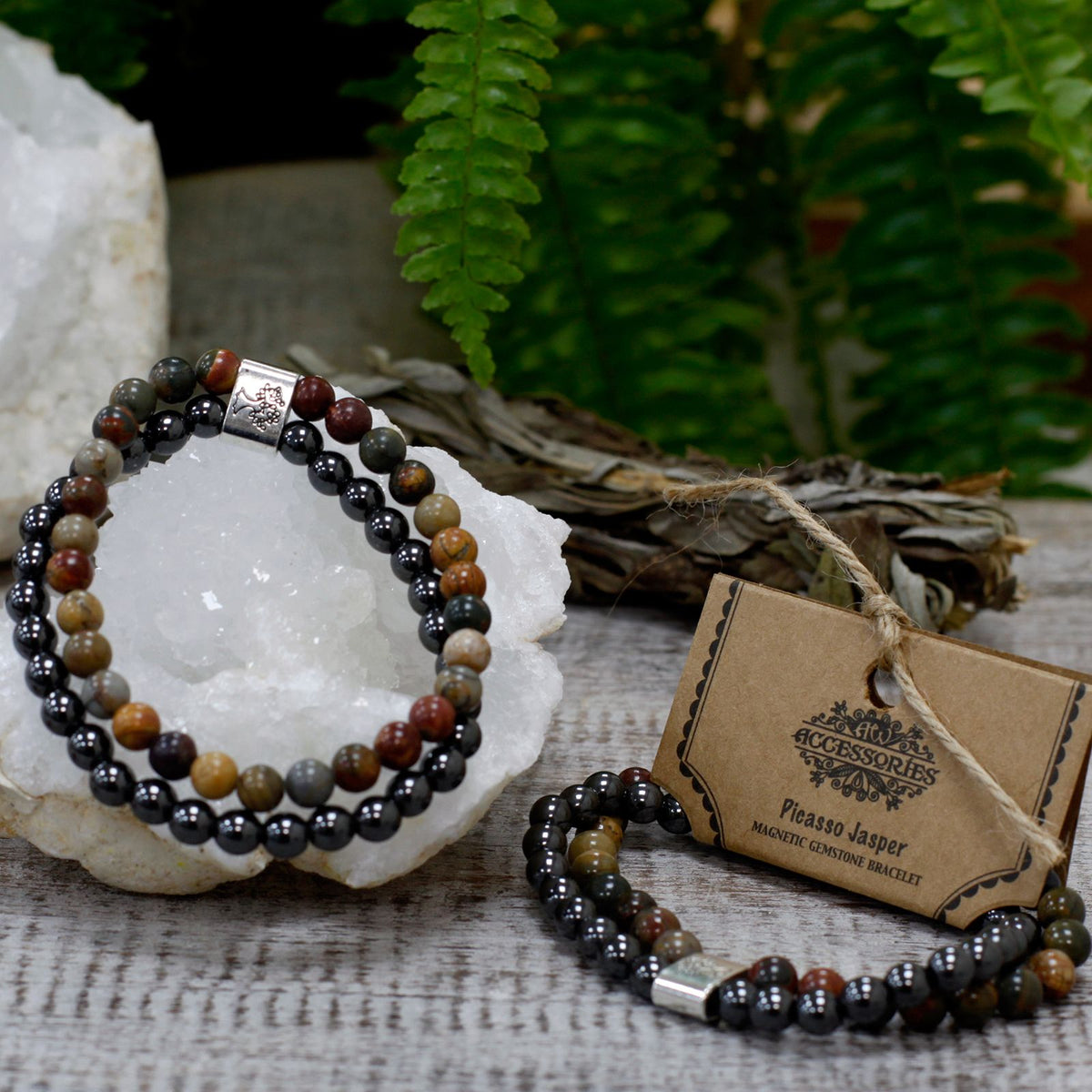 Pulsera de jaspe picasso con cuentas magnéticas